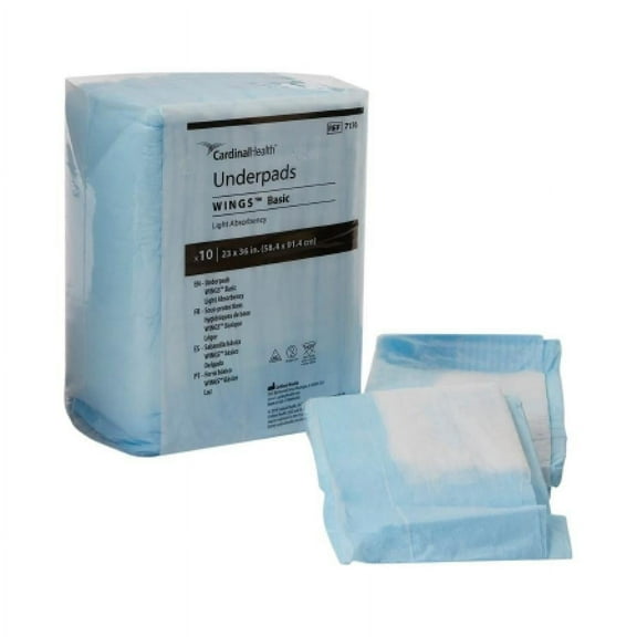 Wings Basic Fluff Core Underpads, Light Absorbency, 23 Inches x 36 Inches (150 Count)