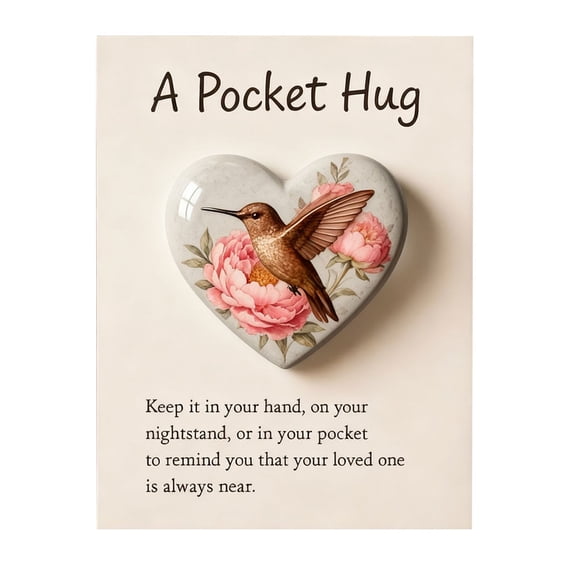 Wings of Comfort:Hummingbird Pocket Hug,Mini Heart-Shaped Memorial Token with Comfort Card,Inspirational Keepsake for Friends Family & Loved Ones(#06)