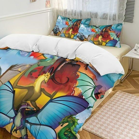 Wings Dragon Fire 3 Piece Comforter Bedding 1 Set Super Soft Quilt Cover with 2 Pillowcases Funny Merch Movie Fans Gifts for Girls Boys Kids Adults 86"x70"