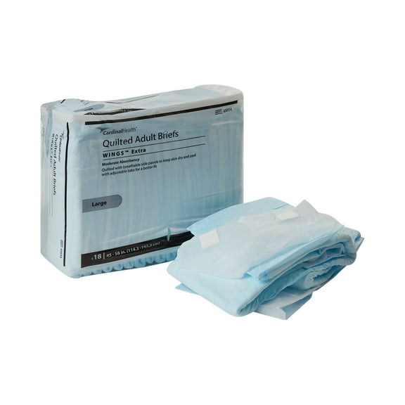 Wings Extra Quilted Adult Incontinence Brief L Moderate Absorbency Quilted, 65034, 77, 72 Ct