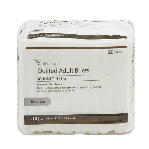 Wings Extra Quilted Adult Incontinence Brief M Moderate Absorbency Quilted, 65033, 43, 10 Ct