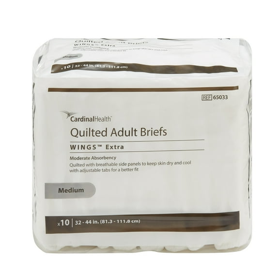 Wings Extra Quilted Adult Incontinence Brief M Moderate Absorbency Quilted, 65033, 43, 100 Ct