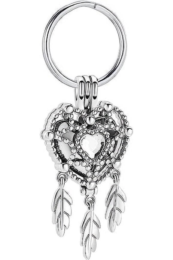 Wings Feather & Heart Urn Keychain for Ashes Dream Catcher Cremation Jewelry for Ashes Pendant Key Chain