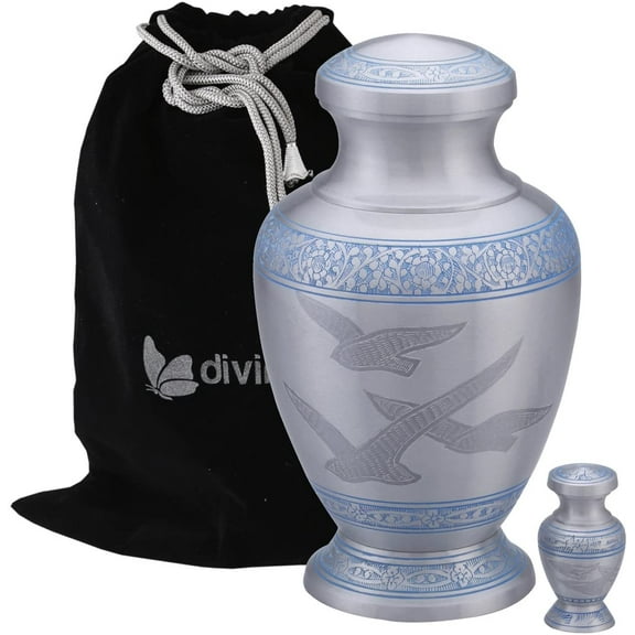 Wings of Love Cremation Urn Set - Large Wings of Freedom Urn with Free Keepsake - Returning Home Adult Urn - Handcrafted Affordable Urn for Human Ashes with Free Token & Velvet Bag
