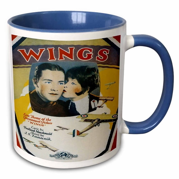 3drose, Wings Love Theme of the Picture Wings with Couple and Airplanes, 11oz Two-tone Blue Mug