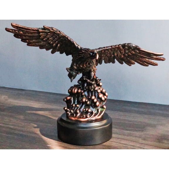 Wings Of Glory Bald Eagle Swooping Over Water Bronzed Resin Figurine With Base