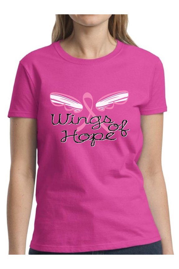 Wings Of Hope TShirt for Women Pink Ribbon Angel Wings Shirt - S M L XL 2XL 3XL Graphic Tee - Breast Cancer Awareness Pink Support Gifts Women Shirt