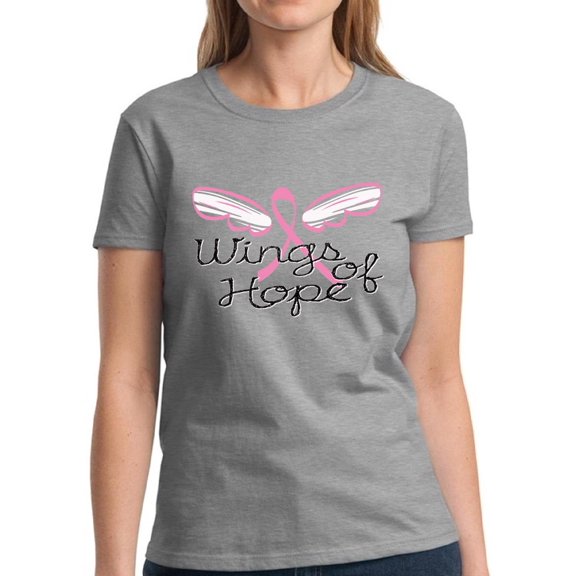 Wings Of Hope TShirt for Women Pink Ribbon Angel Wings Shirt - S M L XL 2XL 3XL Graphic Tee - Breast Cancer Awareness Pink Support Gifts Women Shirt