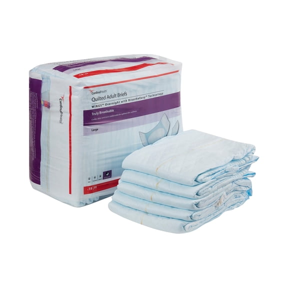 Wings Overnight Quilted Adult Incontinence Brief L Heavy Absorbency Quilted, 67034, 53, 18 Ct