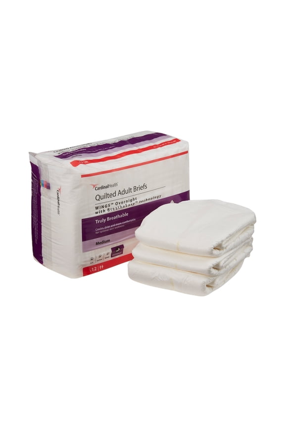 Wings Overnight Quilted Adult Incontinence Brief M Heavy Absorbency Quilted, 67033, 51, 96 Ct