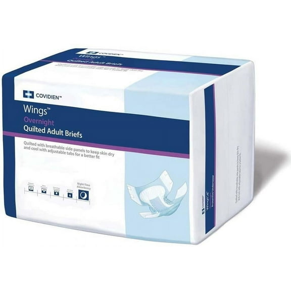 Wings Overnight Quilted Briefs, Unisex, Refastenable Tabs, Heavy Absorbency, Medium, 12 Count