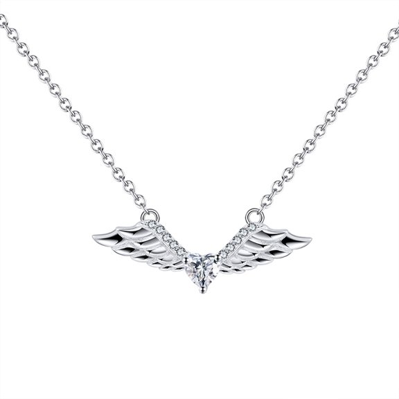 Wings Pendant Necklace for Women Heart Cut CZ Sterling Silver Ginger Lyne Collection
