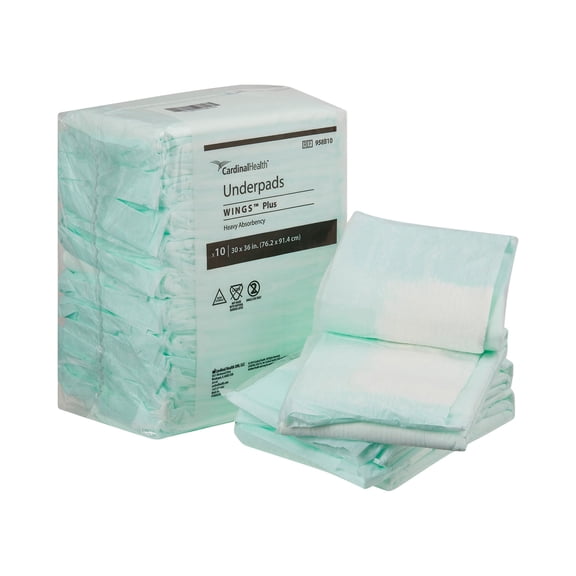 Wings Plus Disposable Underpad Heavy Absorbency Fluff / Polymer 30 X 36" 958B10 10 pads