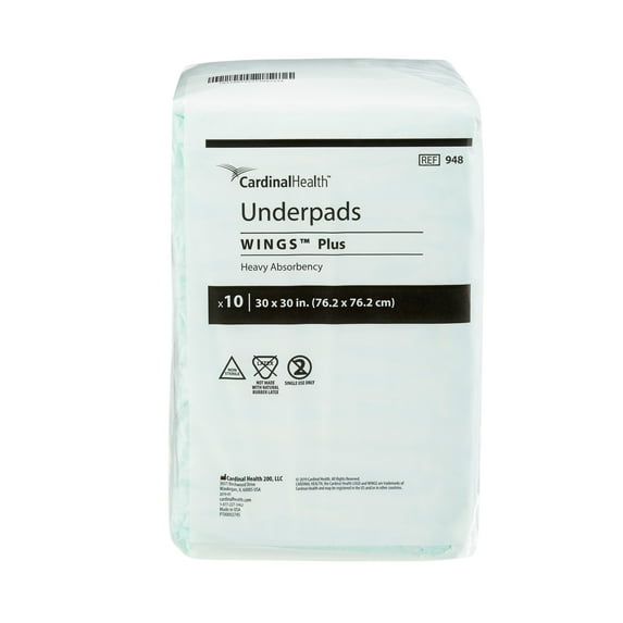 Wings Plus Disposable Underpad Heavy Absorbency Fluff / Polymer 30X30" 948 10 pads