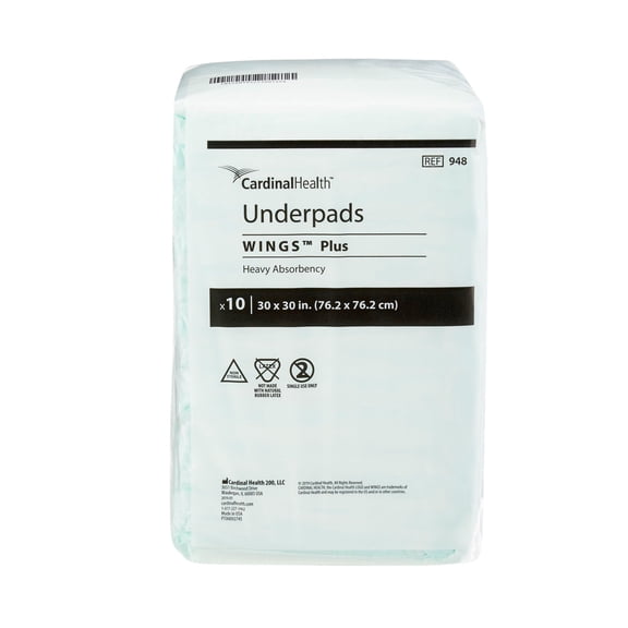 Wings Plus Disposable Underpad Heavy Absorbency Fluff / Polymer 30X30" 948 100 pads