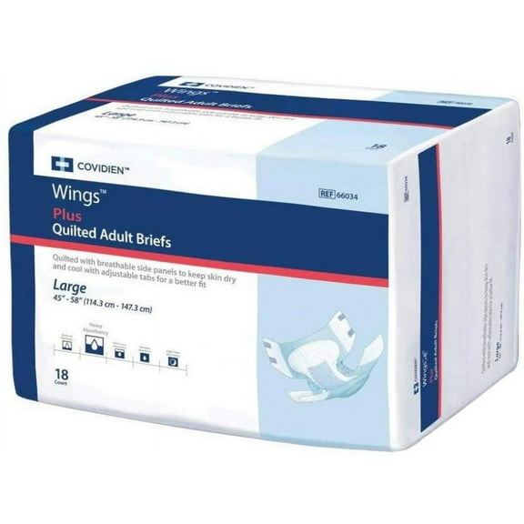 Wings Plus Quilted Unisex Briefs, Large, Heavy Absorbency, 72 Count