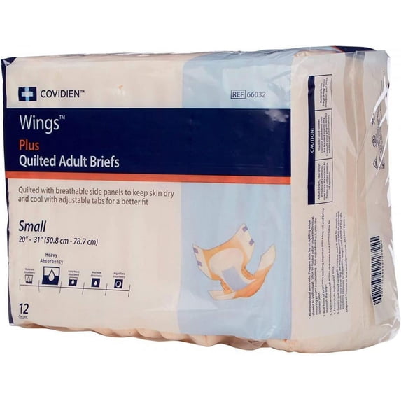 Wings Plus Unisex Quilted Briefs, Small, Heavy Absorbency (12 Count)