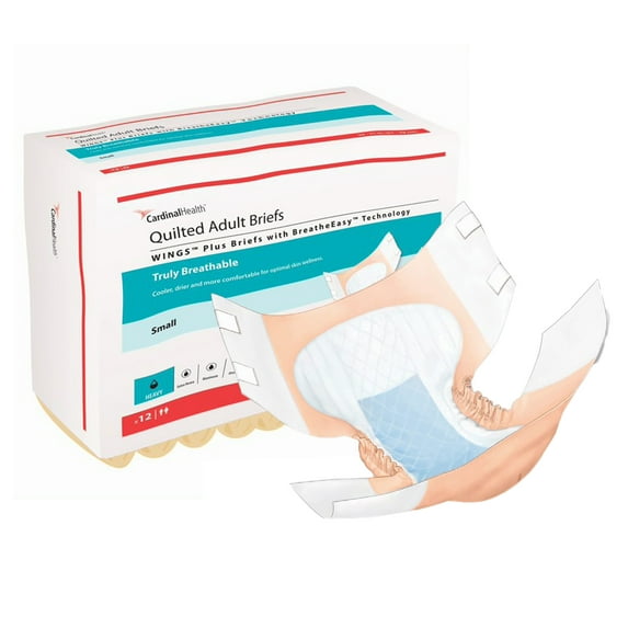 Wings Quilted Plus with BreatheEasy Technology Adult Incontinence Brief S Heavy Absorbency 66132, Heavy, 96 Ct