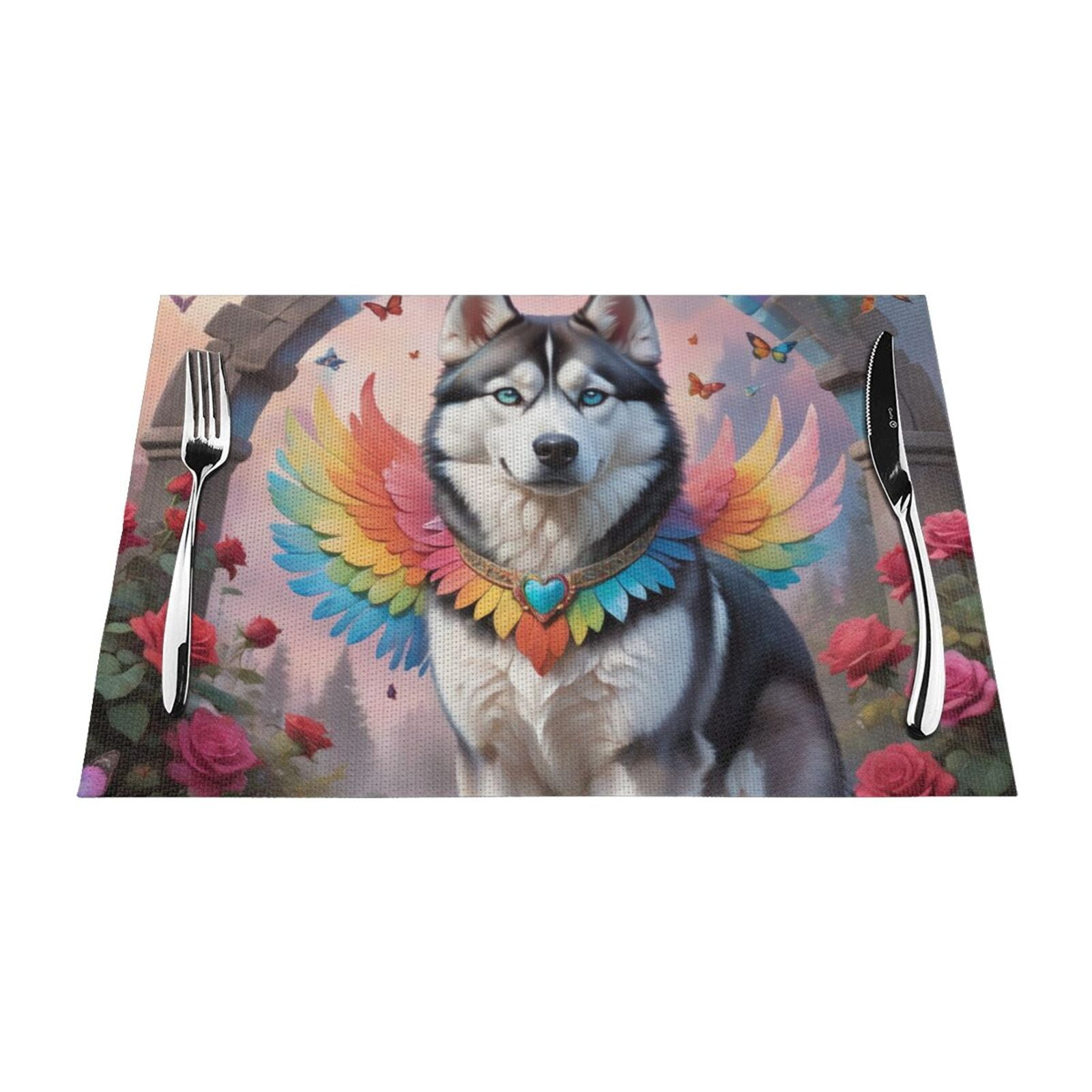 Wings Rainbow placemat, Heat resistant placemat, washable PVC placemat