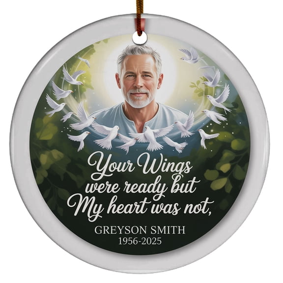 Your Wings were Ready But My was Not Glass Christmas Ornaments, Photo Loved Ones in Heaven Christmas Ornament Gift, Customized Name/Photo Remembrance Christmas Ornaments, Memo