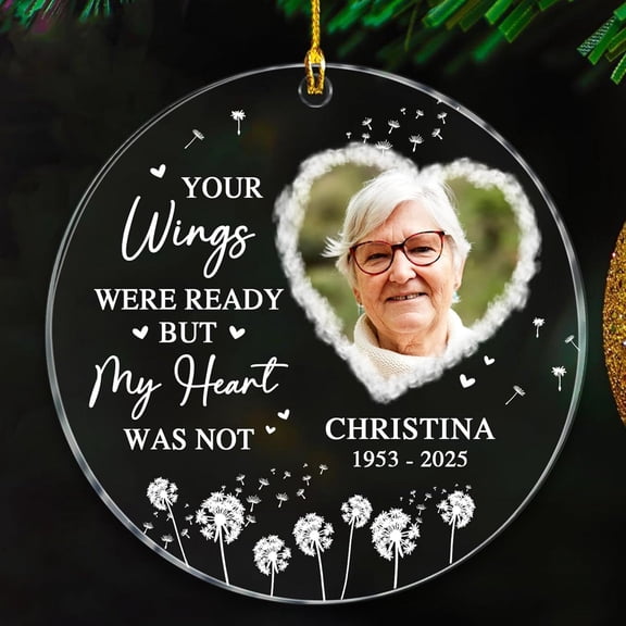 Your Wings were Ready But My Heart was Not Ornament Gift for Loss of Loved One, Photo Frame Remembrance Xmas Tree Ornaments Gift, Name & Photo Memorial Christmas Ornament 2025