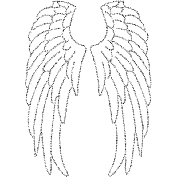 Wings Rhinestone Iron on Decal Bling Angel Iron on Transfers Patches Decals Hot fix Appliques Repair Heat Transfer Glitter for T-Shirt Bags Clothes Letters Hats Party Silver 11.8x8.7Inch