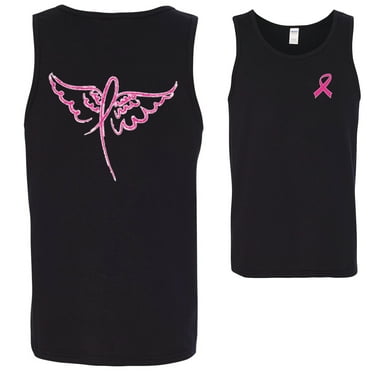 Wings Ribbon Breast Cancer Awareness FRONT&BACK Mens Tank Top, Black, Small