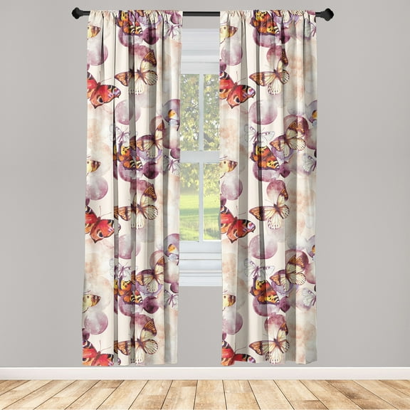 Wings of Spring Window Curtains, Dreamy Pattern of Delicate Butterfly with Watercolor Spots Back, Lightweight Decor 2-Panel Set with Rod Pocket, Pair of - 28"x63", Dark Coral Cream Plum, by Ambesonne