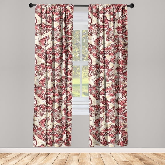Wings of Spring Window Curtains, Modern Outline Drawn Delicate Butterfly Pattern on Hues Back, Lightweight Decor 2-Panel Set with Rod Pocket, Pair of - 28"x95", Dark Coral Peach Paprika, by Ambesonne