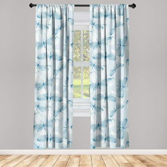 Wings of Spring Window Curtains, Oversimplified Butterfly Silhouettes Bitoned Pattern Soft Colors, Lightweight Decor 2-Panel Set with Rod Pocket, Pair of - 28"x95", Soft Blue Off White, by Ambesonne