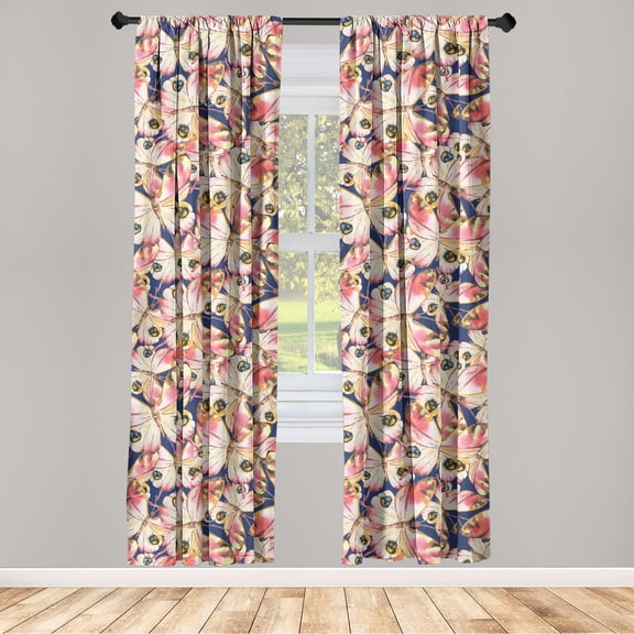 Wings of Spring Window Curtains, Watercolor Design Colorful Butterfly Pattern on Darkened Back, Lightweight Decor 2-Panel Set with Rod Pocket, Pair of - 28"x63", Cream Dark Coral Quartz, by Ambesonne