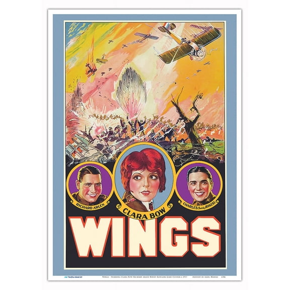 Wings - Starring Clara Bow Richard Arlen Buddy Rodgers Gary Cooper - Vintage Film Movie Poster c.1927 - Master Art Print 10in x 14in