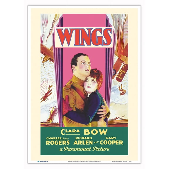 Wings - Starring Clara Bow and Gary Cooper - Vintage Film Movie Poster c.1927 - Master Art Print 10in x 14in
