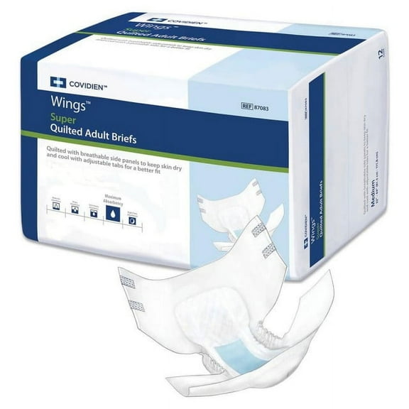Wings Super Quilted Adult Brief, Maximum Absorbency, Medium (32" To 44" Waist), White