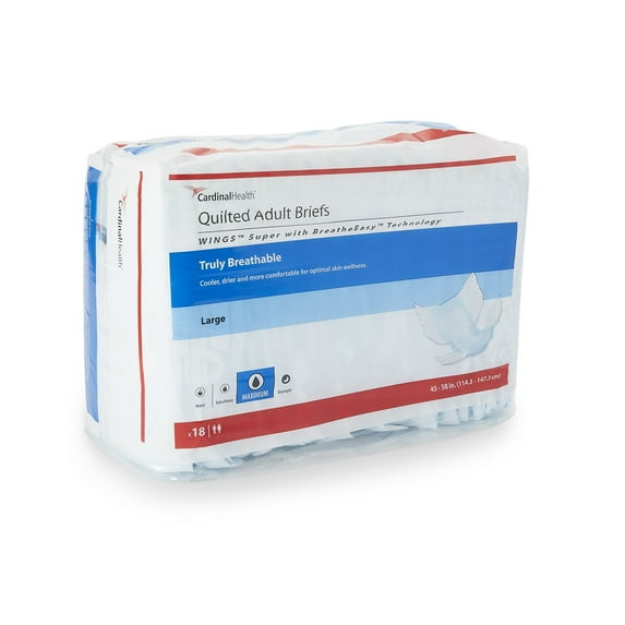 Wings Super Quilted Adult Incontinence Brief L Heavy Absorbency Quilted, 87084A, 65, 72 Ct