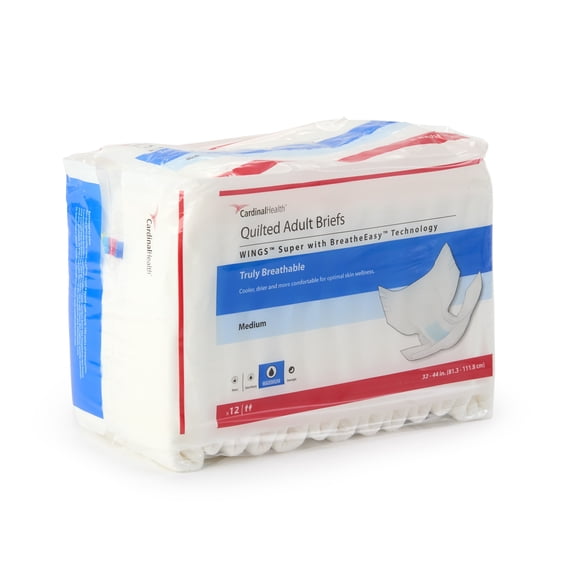 Wings Super Quilted Adult Incontinence Brief M Heavy Absorbency Quilted, 87083, 66, 12 Ct