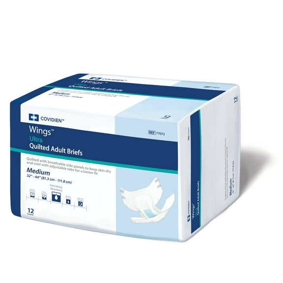 Wings Ultra Adult Brief Tab Closure Medium Disposable Heavy Absorbency, 77073 - Pack of 12