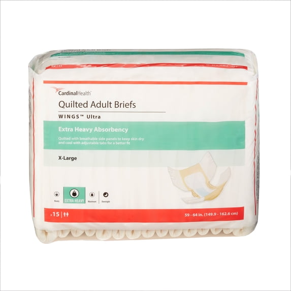 Wings Ultra Adult Incontinence Brief XL Heavy Absorbency Quilted, 77075, 75, 60 Ct