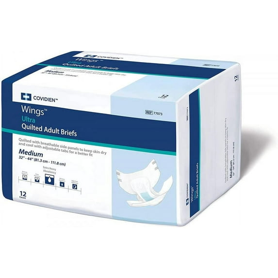 Wings Ultra Quilted Briefs, Unisex, Heavy Absorbency, Medium, 96 Count