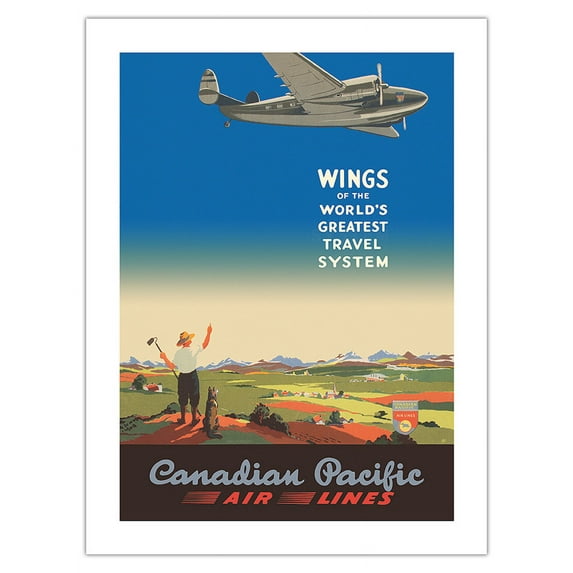 Wings of the World’s Greatest Travel System - Canadian Pacific Air Lines - Vintage Airline Travel Poster by Norman Fraser c.1943 - Bamboo Fine Art 290gsm Paper (Unframed) 12x16in