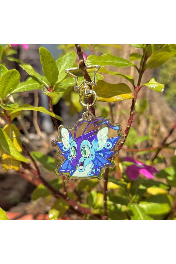 Wings of Fire Inspired Blue Dragon Keychain, Glitter Acrylic Charm (1 keychain)