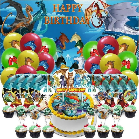 Wings of Fire Party Decor Plates Cake Topper Balloons Banner Backdrop Supplies Decorations Tableware
