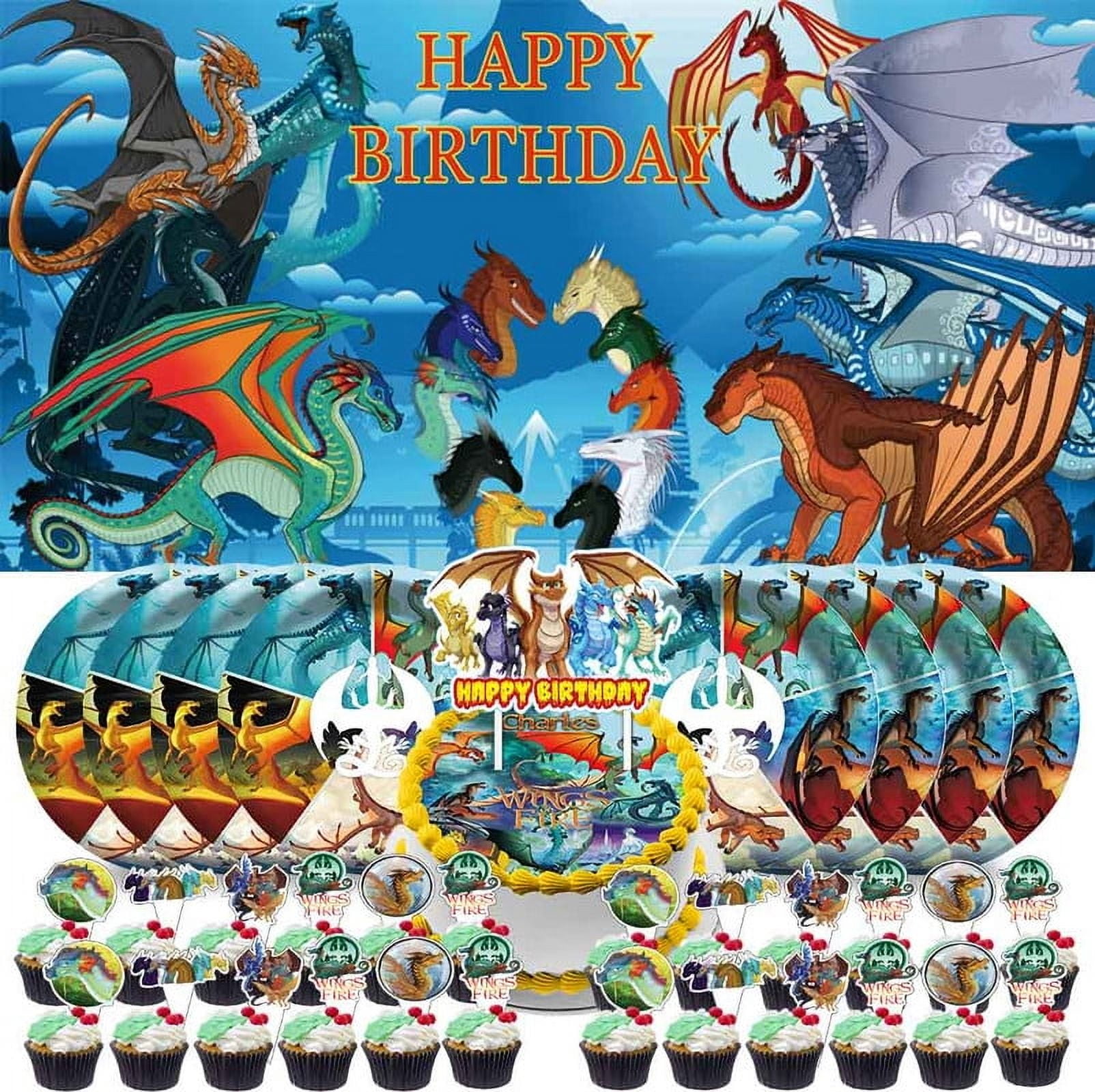Wings of Fire Party Supplies Birthday Decorations Plates Banner Kids Cake Toppers Set Decor