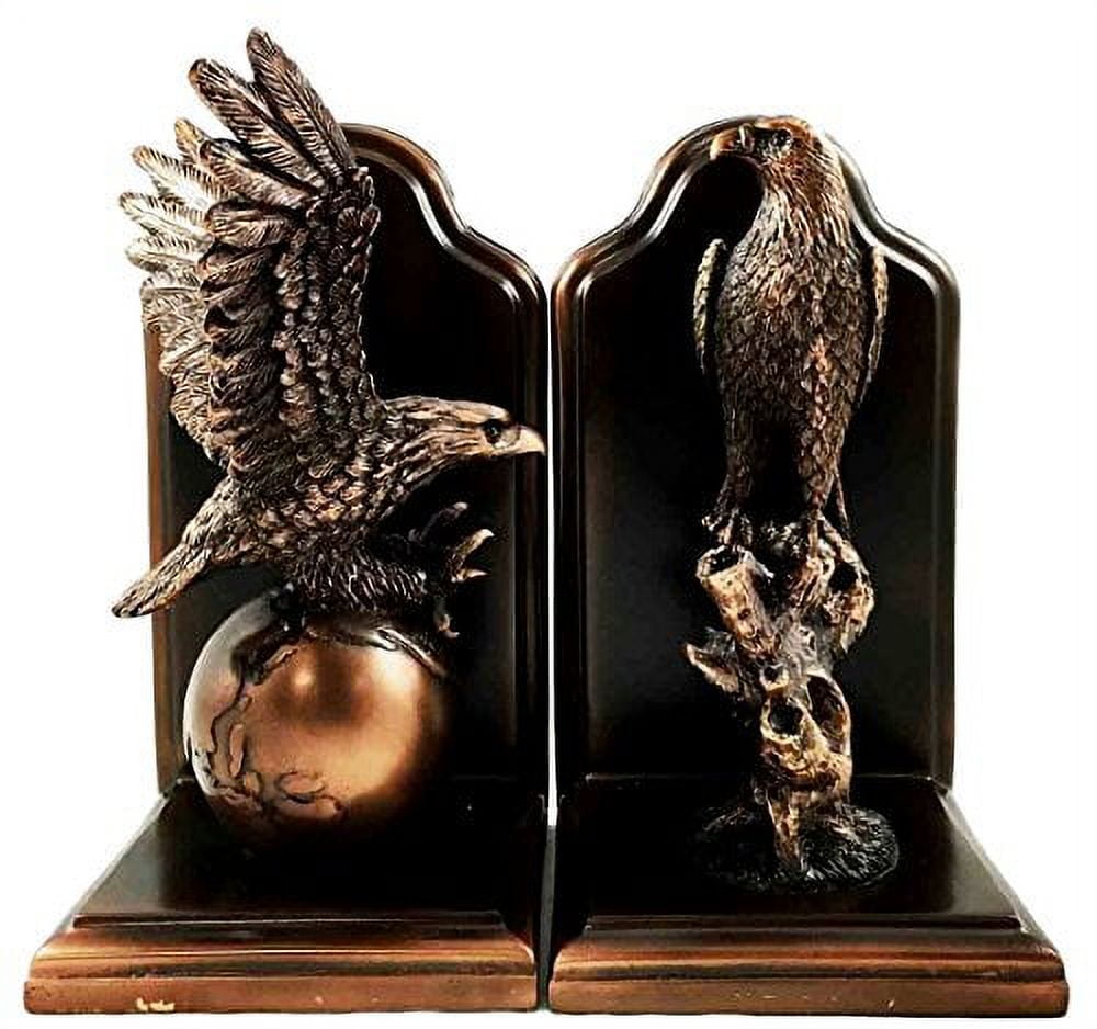 Wings of Glory Bald Eagle On Globe and Branch Bookends Bronze Electroplated Figurine Resin Statue