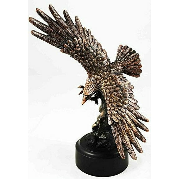 Wings of Glory Swooping Bald Eagle Bronze Electroplated Figurine With Base Resin Statue