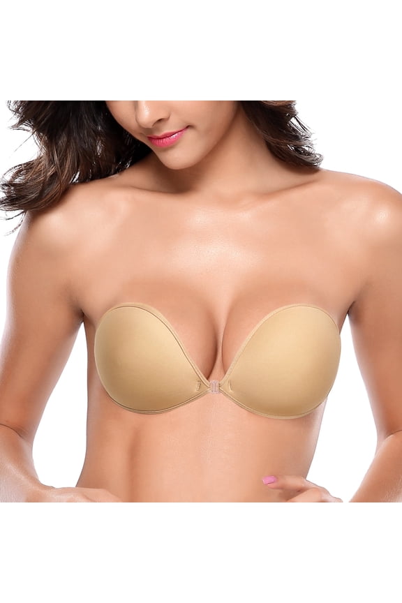 Adhesive Bra Reusable Backless Strapless Push-up Silicone Invisible Sticky Bras for Backless Dress,Beige C