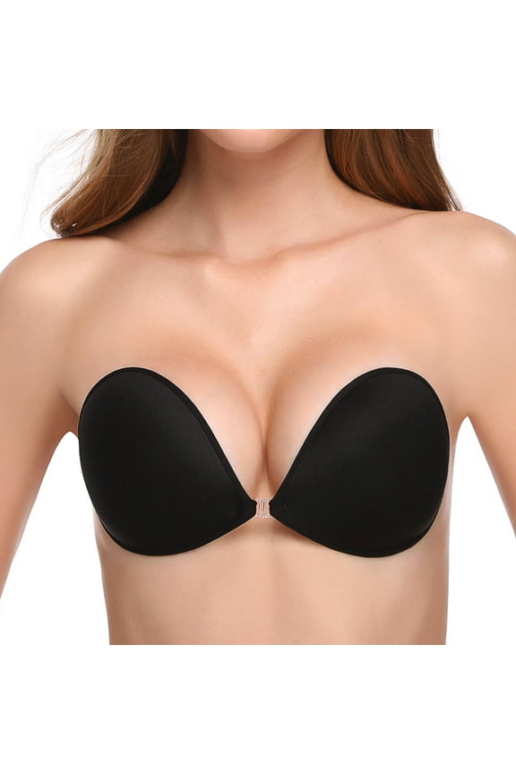 Adhesive Bra Reusable Backless Strapless Push-up Silicone Invisible Sticky Bras for Backless Dress,Black A