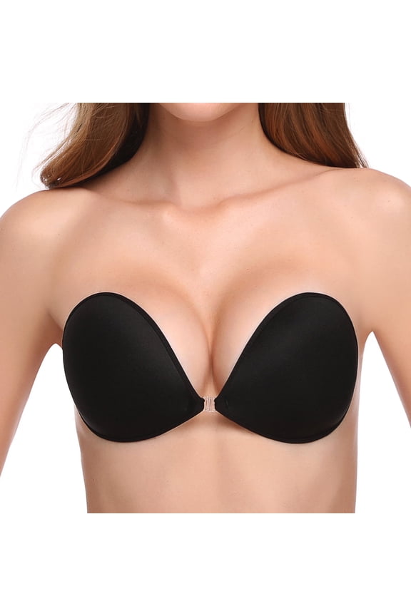 Adhesive Bra Reusable Backless Strapless Push-up Silicone Invisible Sticky Bras for Backless Dress,Black B