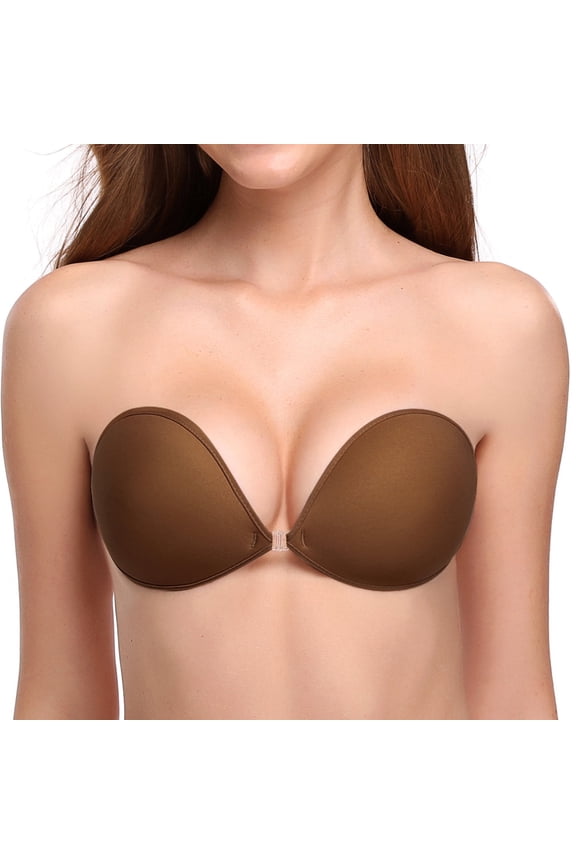Adhesive Bra Reusable Backless Strapless Push-up Silicone Invisible Sticky Bras for Backless Dress,Coffee E
