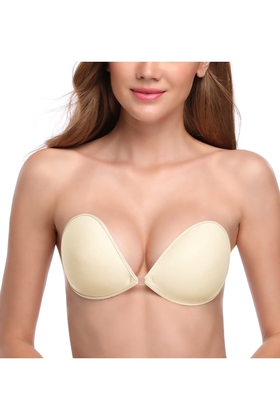Adhesive Bra Reusable Backless Strapless Push-up Silicone Invisible Sticky Bras for Backless Dress,Ivory B